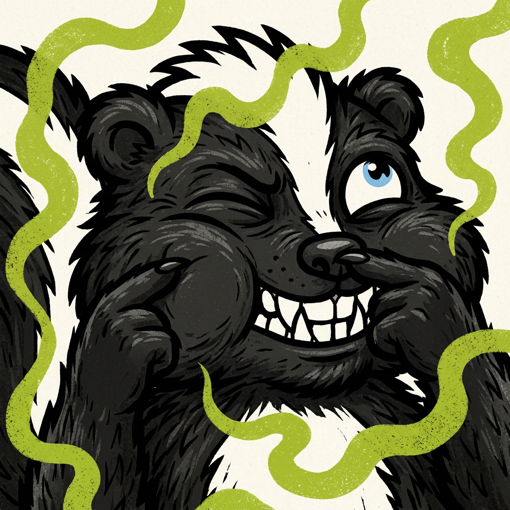 STINKY grinning in toxic fumes